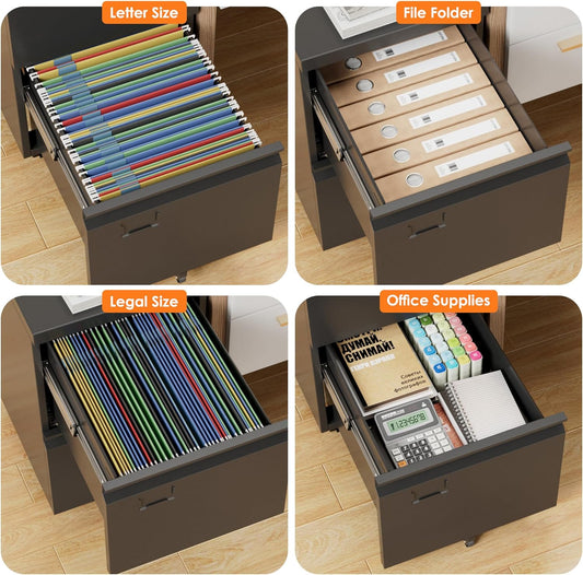 2-Drawer Rolling File Cabinet – Lockable & Mobile
