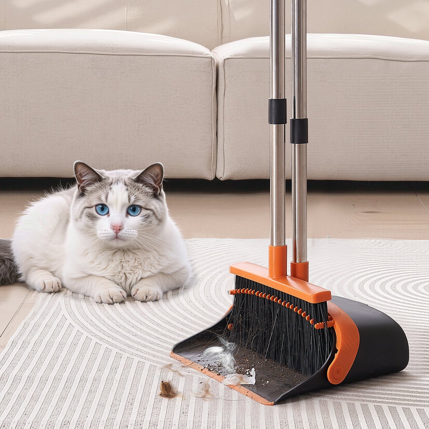 Heavy Duty Broom & Dustpan Set – Self Cleaning, Long Handle