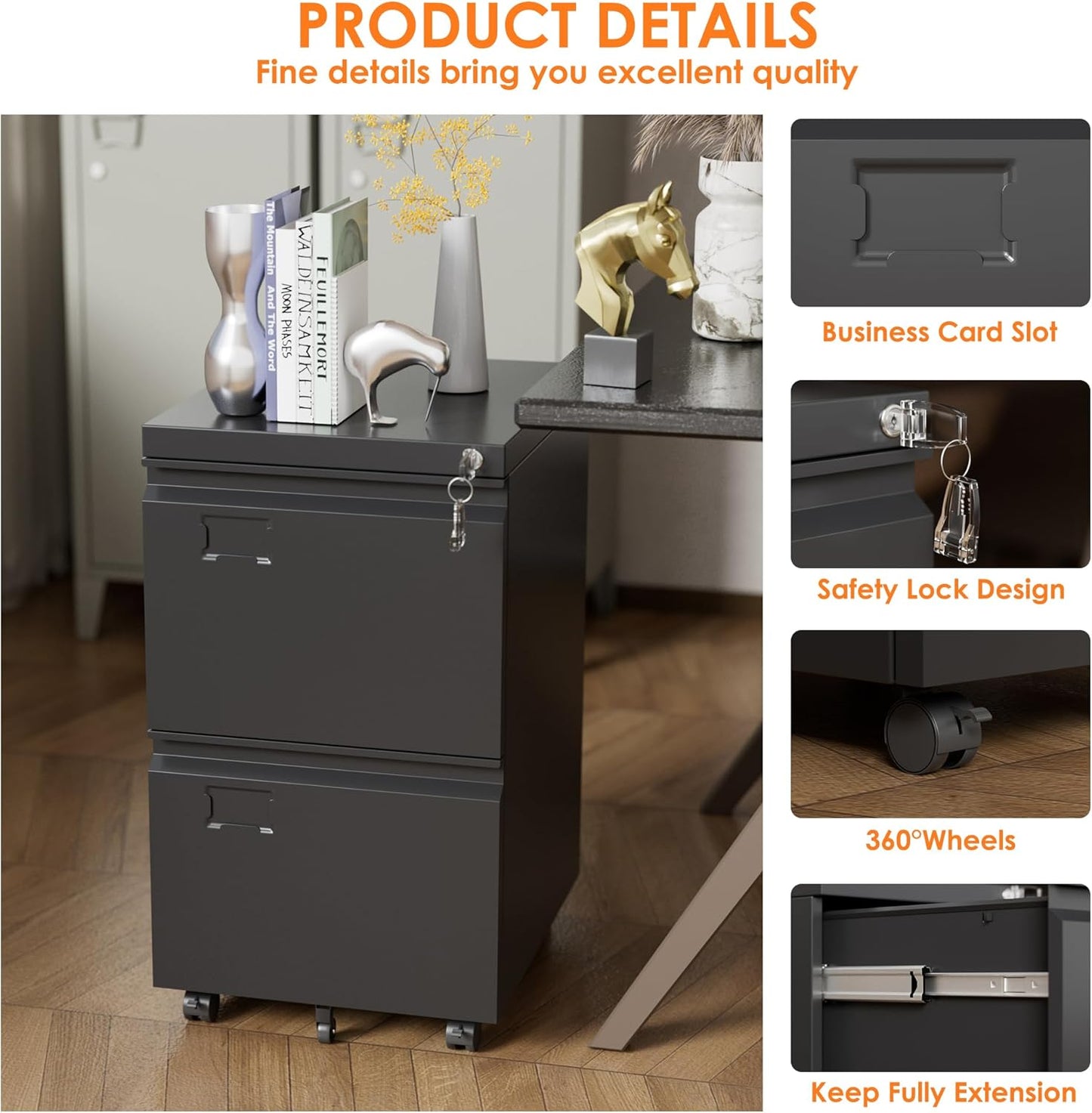 2-Drawer Rolling File Cabinet – Lockable & Mobile