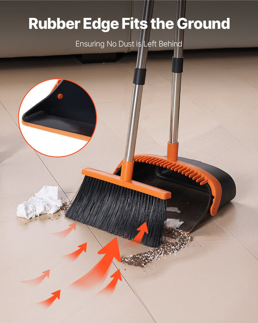 Heavy Duty Broom & Dustpan Set – Self Cleaning, Long Handle